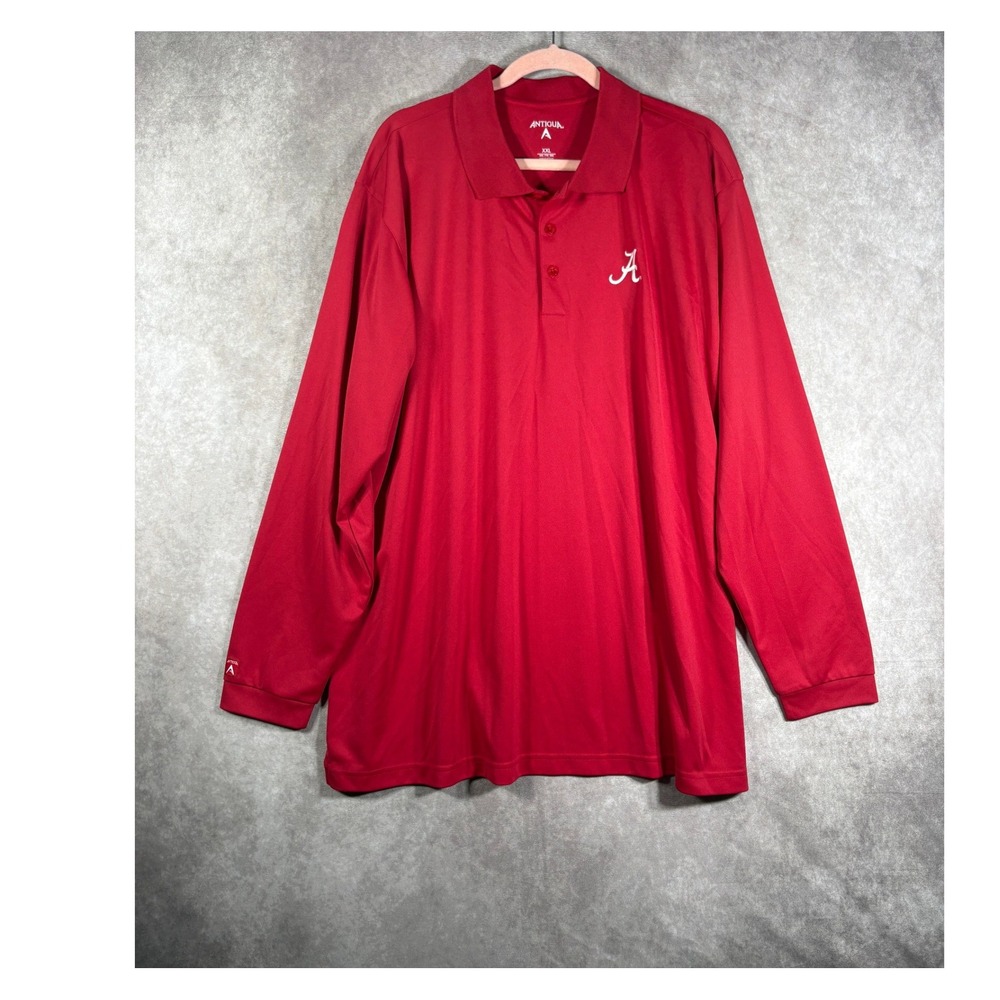Alabama Crimson Tide Antigua Polo Shirt Men XXL Red Long Sleeve NCAA Performance